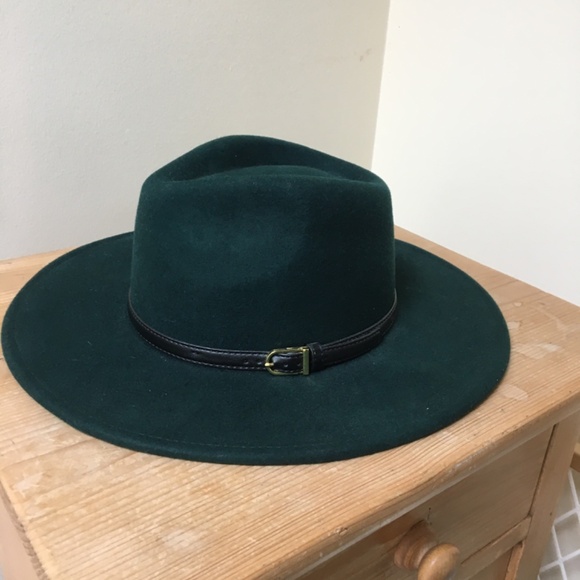 Olive and Pique Dark Green 100% Wool Felt Fedora Wide Brim - Picture 5 of 5